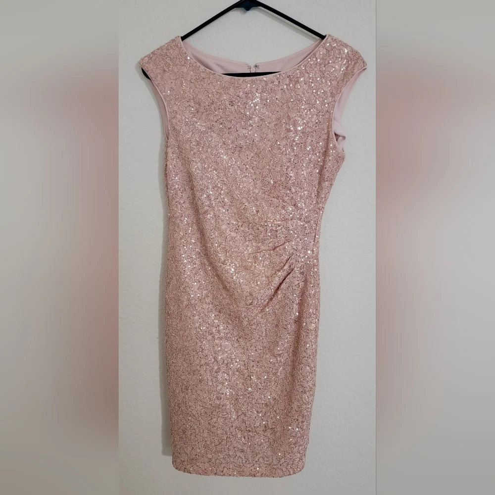 Vince Camuto Size 4 Pale Pink Sequin And Lace Dress - Picture 2 of 7